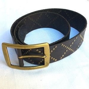 Brown Leather & Brass Stud & Buckle Belt